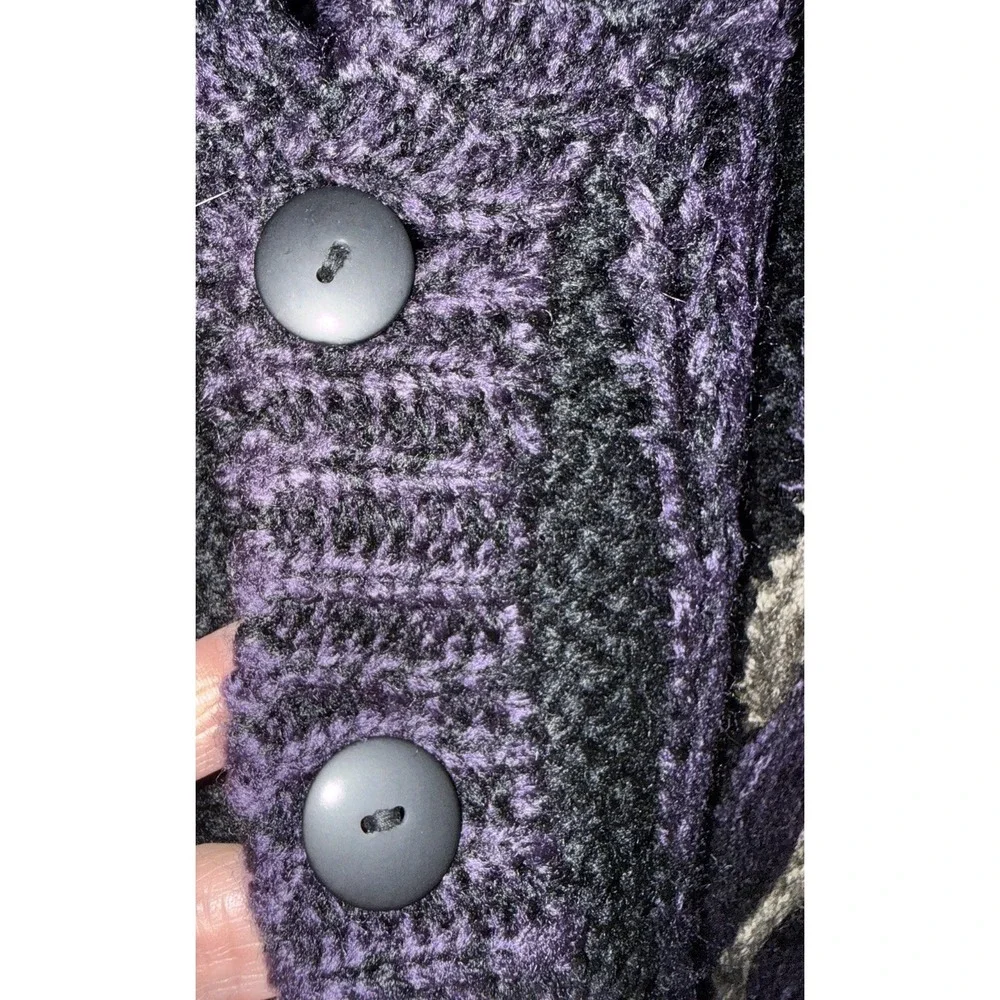 Vintage Le Tigre Cardigan Purple and Brown XL Chunky Knit Cosby Grandpacore